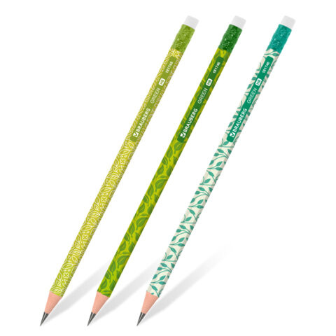 Карандаш чернографитный BRAUBERG "GREEN", 1 шт., HB, с ластиком, пластиковый, ассорти, 181746 по низкой цене оптом 