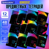 Тетради предметные, КОМПЛЕКТ 12 ПРЕДМЕТОВ, BRIGHT COLOURS, 48л, матовая ламинация, выборочный лак, BRAUBERG, 404838
