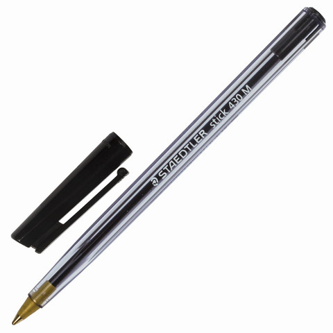 Ручка шариковая STAEDTLER (Германия) "Stick", ЧЕРНАЯ, корпус прозрачный, узел 1 мм, линия письма 0,35 мм, 430 M-9 по низкой цене оптом 