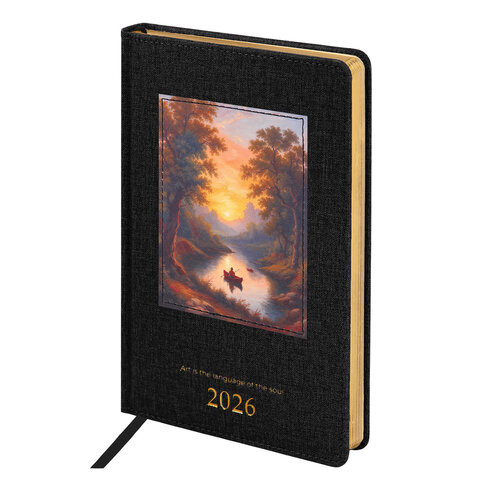 Ежедневник датированный 2026 А5 138х213мм BRAUBERG ArtGallery, под кожу, нашивка, черный, 117405 по низкой цене оптом 