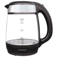 Чайник NATIONAL NK-KE17315, 1,7 л, 2200 Вт, закрытый нагревательный элемент, стекло, черный