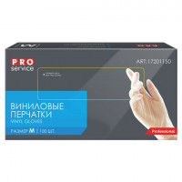 Перчатки виниловые КОМПЛЕКТ 50 пар (100 шт.) неопудренные, размер М (средний), PRO Service Professional, 17201150, SEMP002E