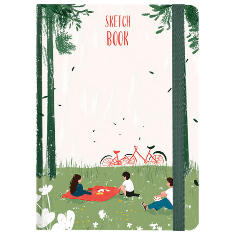 Скетчбук, белая бумага 120 г/м2, 145х203 мм, 80 л., резинка, твердый, BRAUBERG ART, "Прогулка", 116896 по низкой цене оптом 