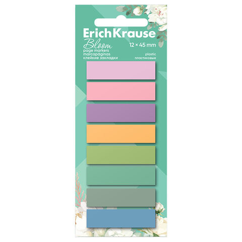 Закладки клейкие ERICH KRAUSE Pastel Bloom, пластиковые, 12х45мм, 160 штук, (20 л. х, 61560 по низкой цене оптом 