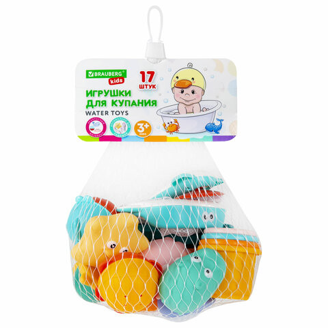 Игрушка для ванной набор 17 штук, БОЛЬШОЙ НАБОР, с сетью для хранения, BRAUBERG KIDS,, 665187 по низкой цене оптом 