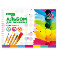 Альбом для рисования А4 40л., гребень, обложка картон, BRAUBERG KIDS, 205х290мм, Яркие краски (2вида), 106684