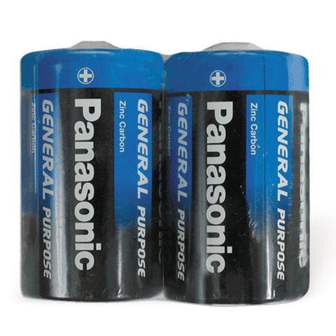 Батарейки КОМПЛЕКТ 2шт., PANASONIC D R20 (373), солевые, в пленке, 1.5 В по низкой цене оптом 