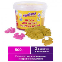 Песок для лепки кинетический ЮНЛАНДИЯ, желтый, 500 г, 2 формочки, ведерко, 104995