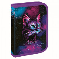 Пенал BRAUBERG с наполнением, 1 отделение, 1 откидная планка, 24 предмета, 21х14 см, "Neon cat", 271523