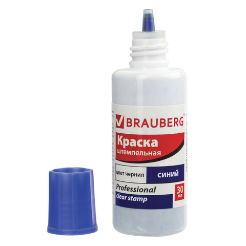 Краска штемпельная BRAUBERG PROFESSIONAL, clear stamp, синяя, 30 мл, на водной основе, 227981 по низкой цене оптом 