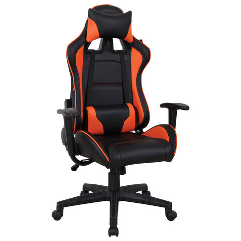 Кресло компьютерное BRABIX "GT Racer GM-100", две подушки, экокожа, черное/оранжевое, 531925 по низкой цене оптом 