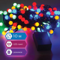 Электрогирлянда-нить комнатная "Шарики" 10 м, 100 LED, мультицветная 220 V, контроллер, ЗОЛОТАЯ СКАЗКА, 591102