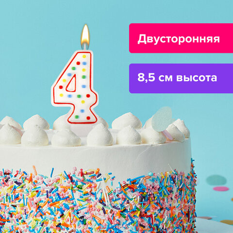 Свеча-цифра для торта "4" ДВУСТОРОННЯЯ с конфетти, 8,5 см, ЗОЛОТАЯ СКАЗКА, держатель, блистер, 591397 по низкой цене оптом 