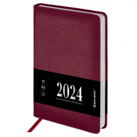 Ежедневник датированный 2024 А5 138х213мм BRAUBERG Impression, под кожу, бордовый, 115004