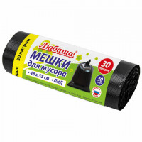 Мешки для мусора 30 л черные в рулоне 30 шт., ПНД 7 мкм, 48х55 см, ЛЮБАША, 608089