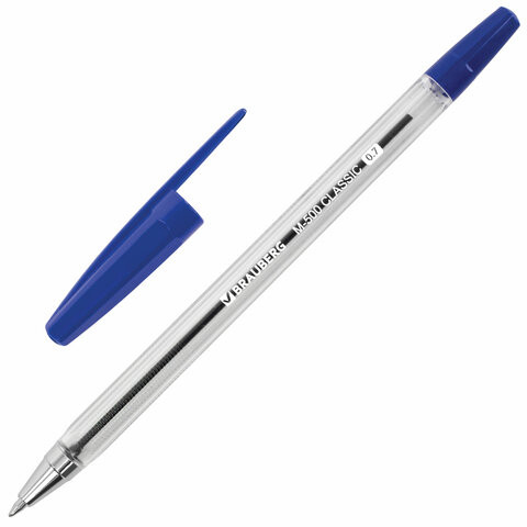 Ручка шариковая BRAUBERG "M-500 CLASSIC", СИНЯЯ, корпус прозрачный, узел 0,7 мм, линия письма 0,35 мм, 143444 по низкой цене оптом Краснодар, Москва, Уфа, Казань, Барнаул, Владивосток, Хабаровск, Сахалин, Красноярск, Екатеренбург, 