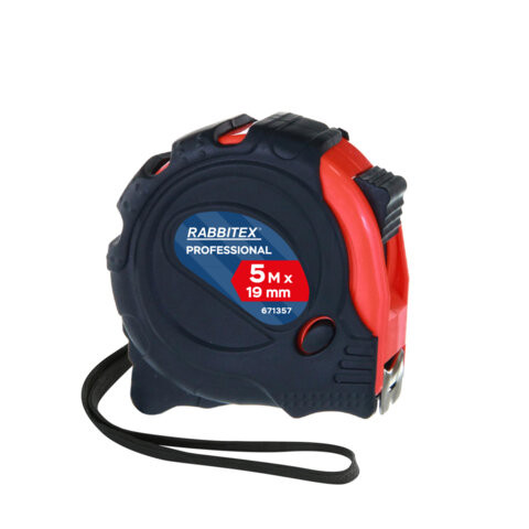 Рулетка измерительная 5м х 19мм, обрезиненный корпус, 3 фиксатора, RABBITEX Professional, 671357 по низкой цене оптом 