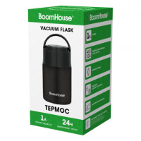 Термос 1л LUNCH, для еды/напитков с широким горлом, нержавеющая сталь SUS304, черный, BOOMHOUSE (БумХаус), 700327