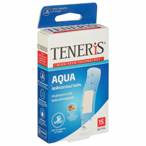 Набор пластырей 15 шт. TENERIS AQUA водонепроницаемый, на полимерной основе, коробка с европодвесом, 0208-004 по низкой цене оптом 
