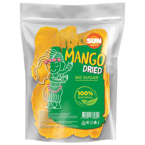 Манго натуральное без сахара SUN AND LIFE сушеное, 500 г, пакет, 4610051861800 по низкой цене оптом 