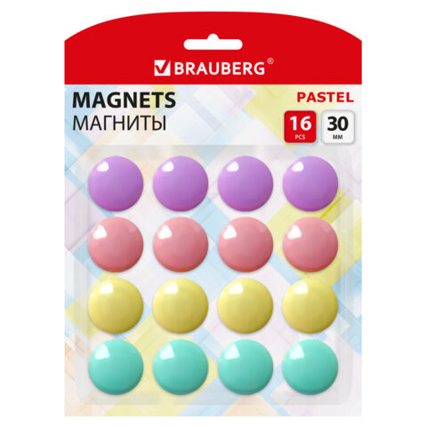 Магниты 30 мм, НАБОР 16 шт., BRAUBERG PASTEL, блистер, 272519 по низкой цене оптом 