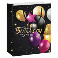 Пакет подарочный 33x12,7x44,7см ЗОЛОТАЯ СКАЗКА "Happy Birthday", фольга, черный, 608240