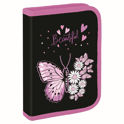 Пенал BRAUBERG с наполнением, 1 отделение, 1 откидная планка, 24 предмета, 21х14 см, "Flower butterfly", 271524 по низкой цене оптом 