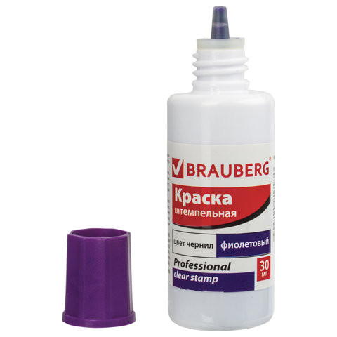 Краска штемпельная BRAUBERG PROFESSIONAL, clear stamp, фиолетовая, 30 мл, на водной основе, 227982 по низкой цене оптом 