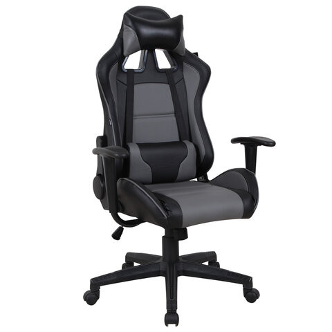 Кресло компьютерное BRABIX "GT Racer GM-100", две подушки, экокожа, черное/серое, 531926 по низкой цене оптом 