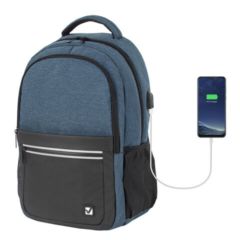 Рюкзак BRAUBERG URBAN универсальный, с отделением для ноутбука, USB-порт, Denver, синий, 46х30х16 см, 229893 по низкой цене оптом 