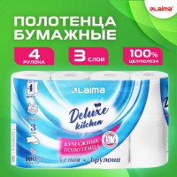 Полотенца бумажные 3-х сл., 4 рулона по 11 м. (отрыв 1/2 листа), LAIMA Deluxe, 100% ц, 115400