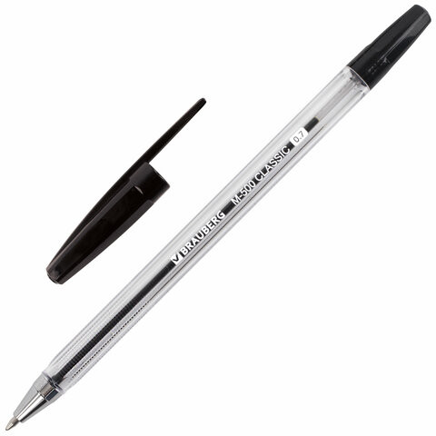 Ручка шариковая BRAUBERG "M-500 CLASSIC", ЧЕРНАЯ, корпус прозрачный, узел 0,7 мм, линия письма 0,35 мм, 143445 по низкой цене оптом Краснодар, Москва, Уфа, Казань, Барнаул, Владивосток, Хабаровск, Сахалин, Красноярск, Екатеренбург, 