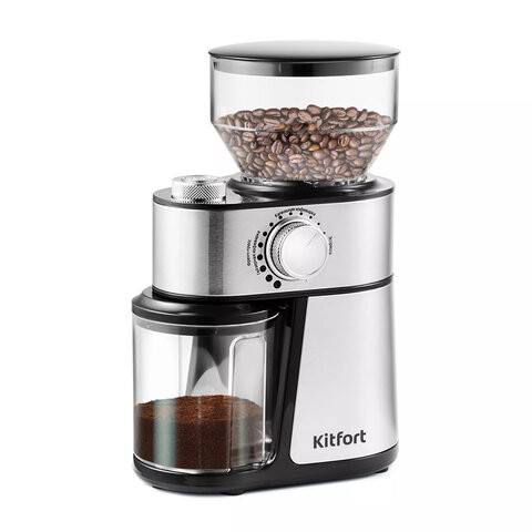 Кофемолка KITFORT КТ-717, мощность 200 Вт, вместимость 100г, 14 степеней помола, стал по низкой цене оптом 