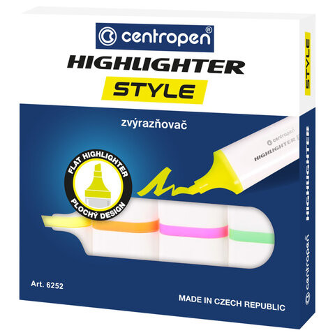 Текстовыделители CENTROPEN "Style" НАБОР 4 ЦВЕТА, линия 1-4,6 мм, 6252/4, 4 6252 0403 по низкой цене оптом Краснодар, Москва, Уфа, Казань, Барнаул, Владивосток, Хабаровск, Сахалин, Красноярск, Екатеренбург, 