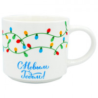 Кружка новогодняя 420 мл, "Гирлянда", 10х9см, каменная керамика, ЗОЛОТАЯ СКАЗКА, 592546