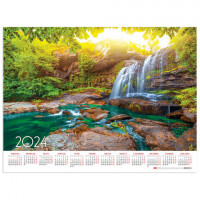 Календарь настенный листовой, 2024г, формат А2 60х45см, Живописный водопад, HATBER, К, Кл2_29733