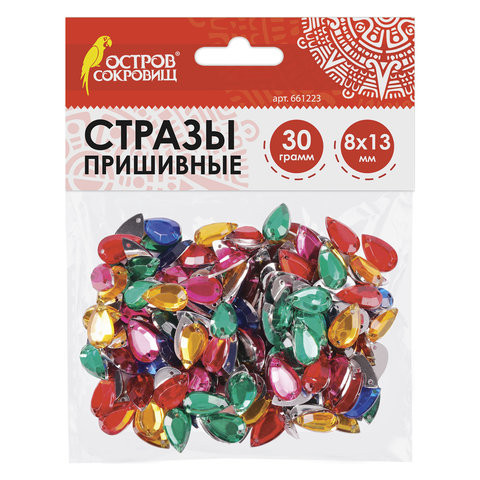 Стразы для творчества "Капля", цвет ассорти, 8х13 мм, 30 грамм, ОСТРОВ СОКРОВИЩ, 661223 по низкой цене оптом 