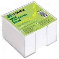 Блок для записей СТАММ "Офис" в подставке прозрачной, куб 9х9х5 см, белый, белизна 65-70%, БЗ 53
