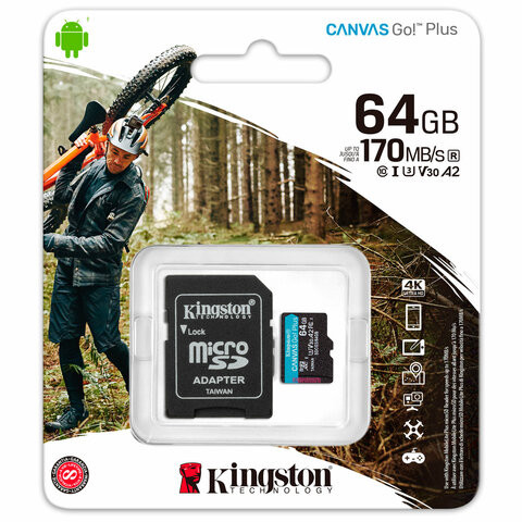Карта памяти microSDXC 64GB KINGSTON Canvas Select Plus,UHS-I, 100 Мб/с (class 10), S, SDCS2/64GBSP по низкой цене оптом Краснодар, Москва, Уфа, Казань, Барнаул, Владивосток, Хабаровск, Сахалин, Красноярск, Екатеренбург, 