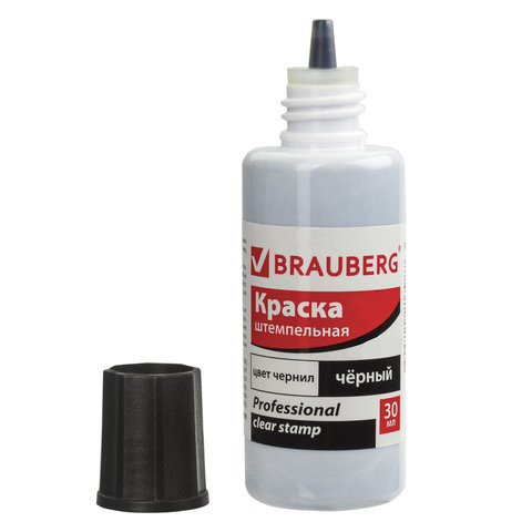 Краска штемпельная BRAUBERG PROFESSIONAL, clear stamp, черная, 30 мл, на водной основе, 227983 по низкой цене оптом 