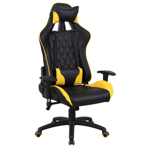 Кресло компьютерное BRABIX "GT Master GM-110", две подушки, экокожа, черное/желтое, 531927 по низкой цене оптом 