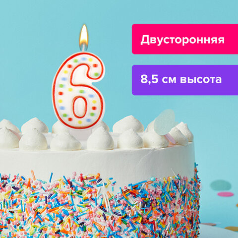 Свеча-цифра для торта "6" ДВУСТОРОННЯЯ с конфетти, 8,5 см, ЗОЛОТАЯ СКАЗКА, держатель, блистер, 591399 по низкой цене оптом 