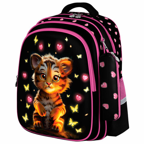 Рюкзак BRAUBERG KIDS MIND с пеналом в комплекте, 2 отделения, Tiger Cub, 40х28х18 см, 273175 по низкой цене оптом 