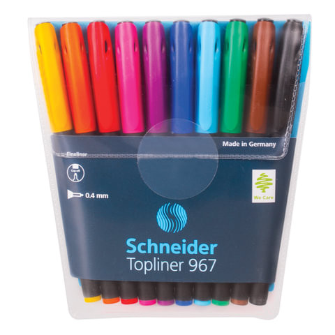 Набор капиллярных ручек (линеров) SCHNEIDER 10 шт., АССОРТИ, "Topliner 967", корпус черный, линия письма 0,4 мм, 196790 по низкой цене оптом 