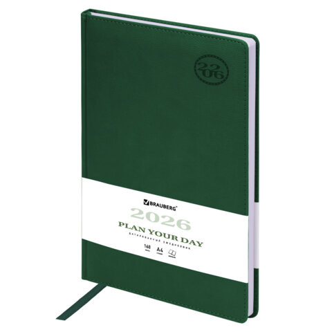 Ежедневник датированный 2026 БОЛЬШОЙ ФОРМАТ 210х297мм А4, BRAUBERG Favorite, под кожу, зеленый, 117239 по низкой цене оптом 