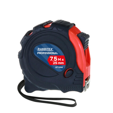 Рулетка измерительная 7,5м х 25мм, обрезиненный корпус, 3 фиксатора, RABBITEX Professional, 671358 по низкой цене оптом 