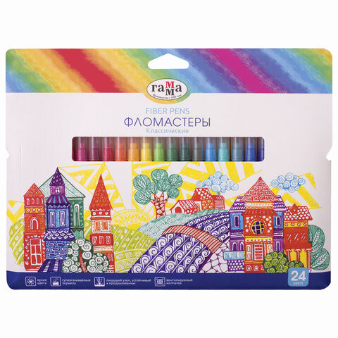 Фломастеры ГАММА "Классические", 24 цвета, вентилируемый колпачок, картонная упаковка, 180319_13 по низкой цене оптом 