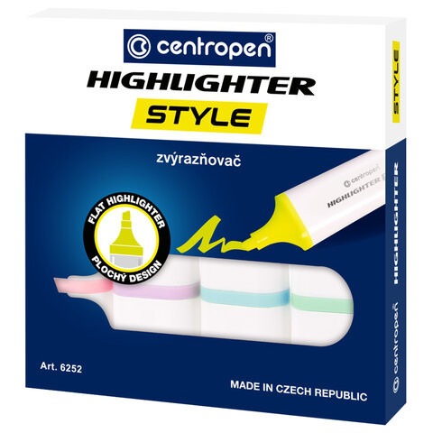 Текстовыделители CENTROPEN "Style" НАБОР 4 ПАСТЕЛЬНЫХ ЦВЕТА, линия 1-4,6 мм, 6252/4, 4 6252 0404 по низкой цене оптом Краснодар, Москва, Уфа, Казань, Барнаул, Владивосток, Хабаровск, Сахалин, Красноярск, Екатеренбург, 