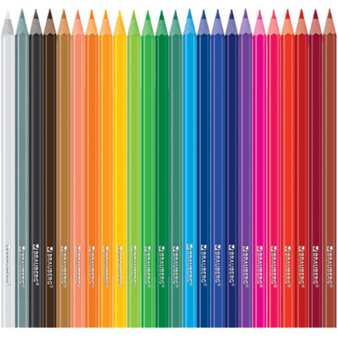 Карандаши цветные BRAUBERG, 24 цвета, цветной корпус, ПВХ бокс, шестигранные, 182068 по низкой цене оптом Карандаши цветные BRAUBERG, 24 цвета, цветной корпус, ПВХ бокс, шестигранные, 182068 по низкой цене оптом