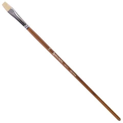 Кисть художественная профессиональная BRAUBERG ART CLASSIC, щетина, плоская, № 10, длинная ручка, 200717 по низкой цене оптом 